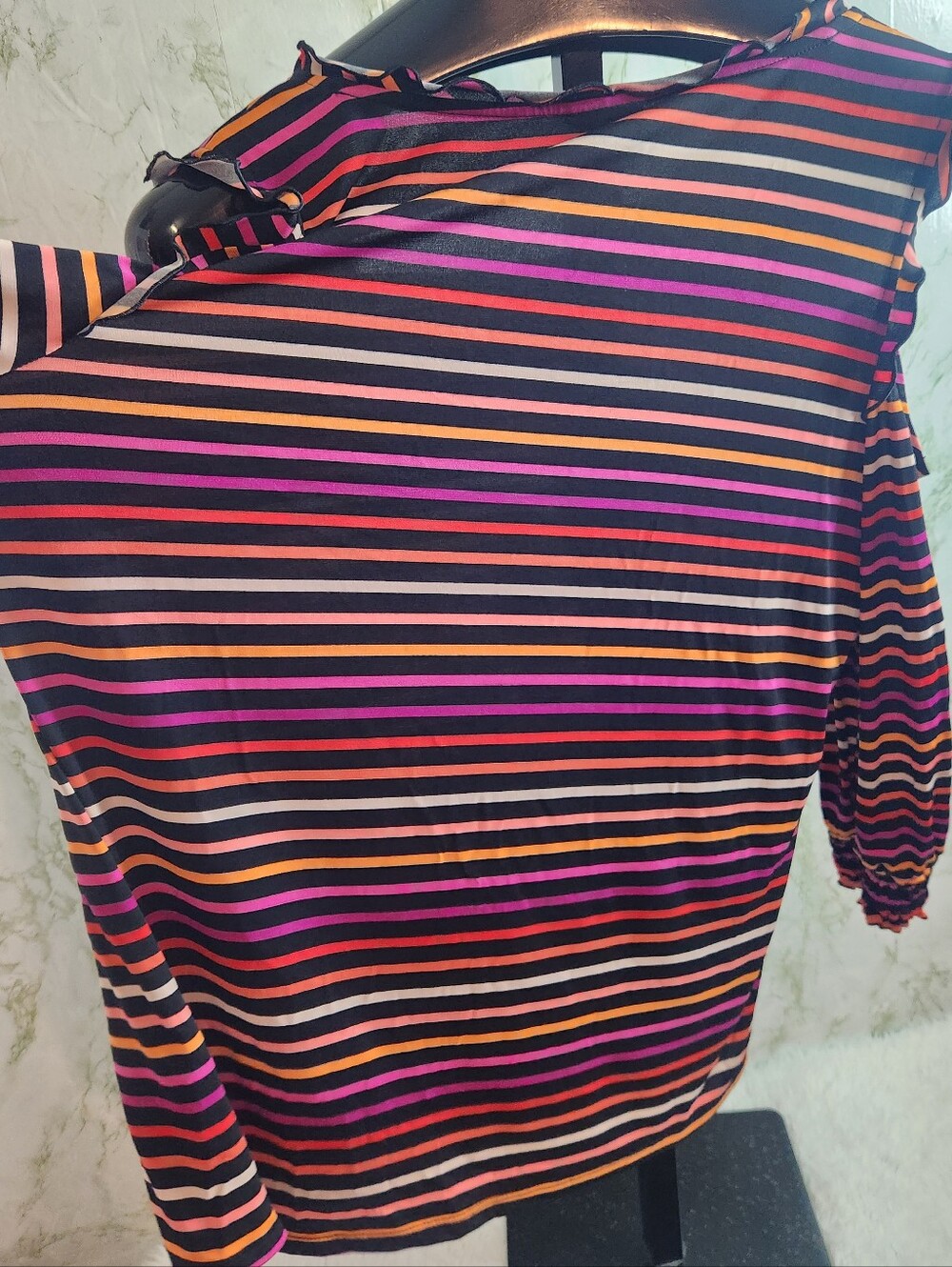 WORTHINGTON Cold Shoulder Striped Polyester Top - Picture 8 of 10